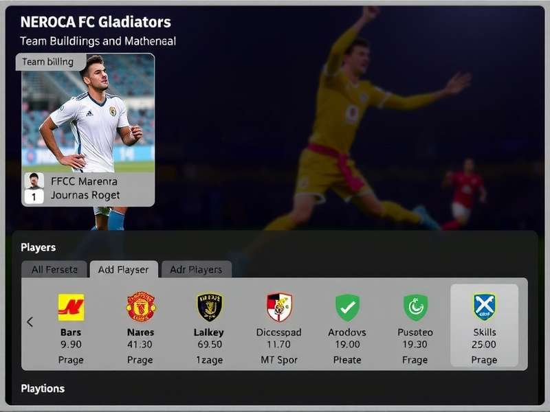 NEROCA FC Gladiators Team Building NEROCA FC Gladiators team building screen showing player stats and skills